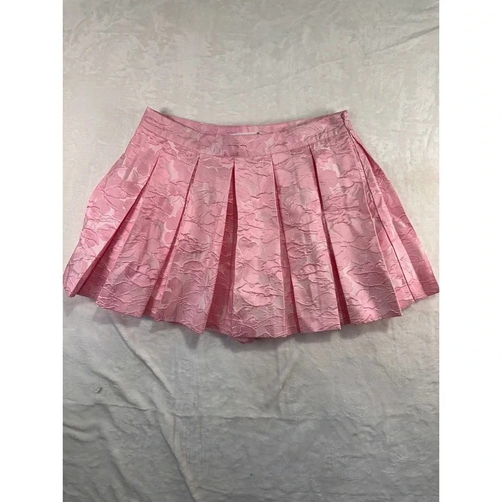 Altar'd State Pleated Floral Jacquard Skort XL Pink Mini Skirt Shorts Women
